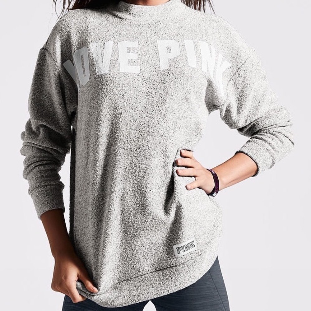Victoria's Secret PINK Gray Love Pink Mock Neck Sweater XS Pullover Knit Top